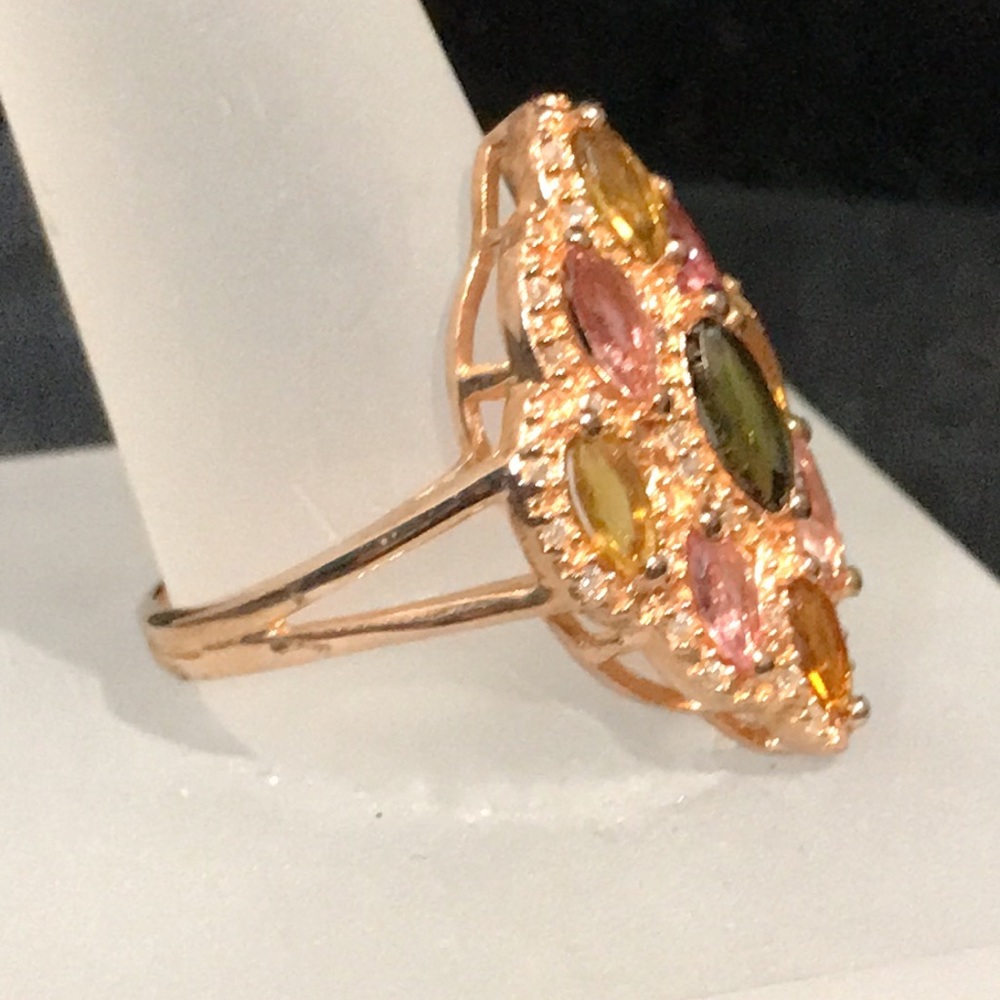 Ring - RG plated Sterling Silver Multicolored Tourmalines - Size 9 - Picture 2 of 7